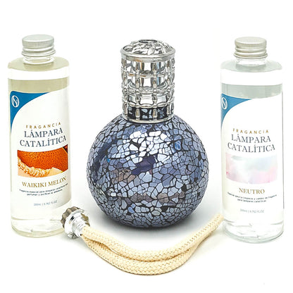 Pack Lámpara Catalítica Mosaico Azul Océano + Fragancia Waikiki Melon 200ml + Limpiador Neutro 200ml + Mecha Repuesto_0