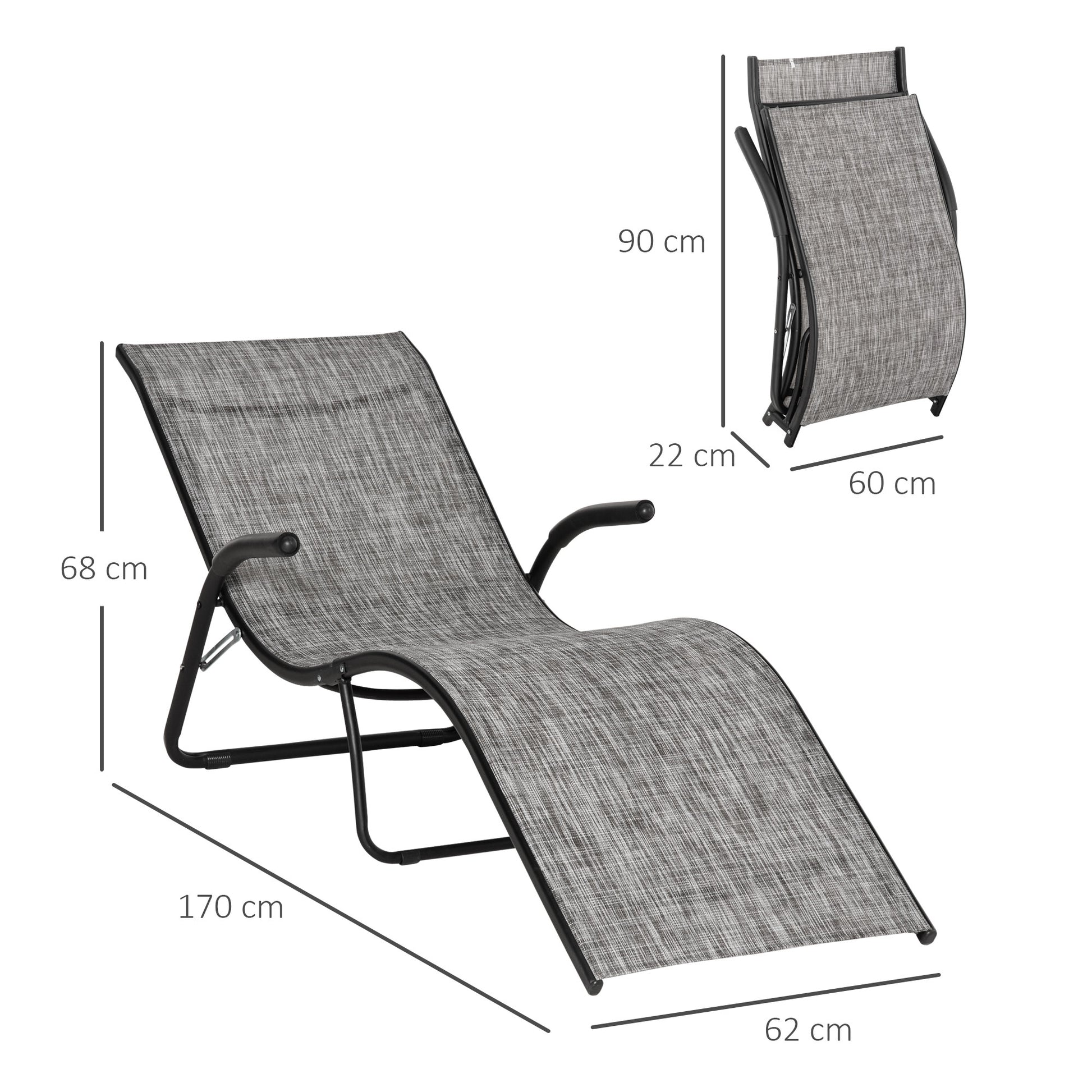 Outsunny Tumbona Plegable De Jardín Con Reposabrazos Y Reposapiés Metal Gris_2