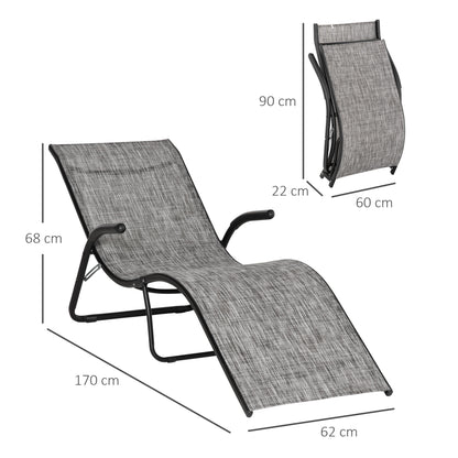 Outsunny Tumbona Plegable De Jardín Con Reposabrazos Y Reposapiés Metal Gris_2