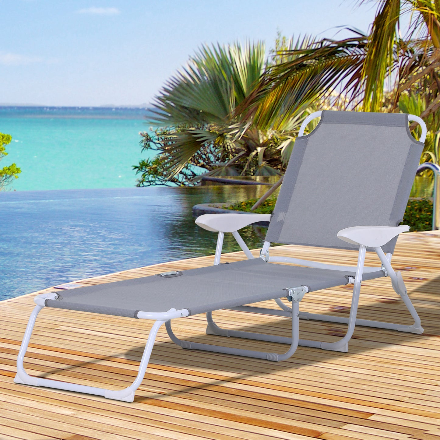 Outsunny Tumbona Reclinable Y Plegable De Jardín Respaldo Ajustable_1