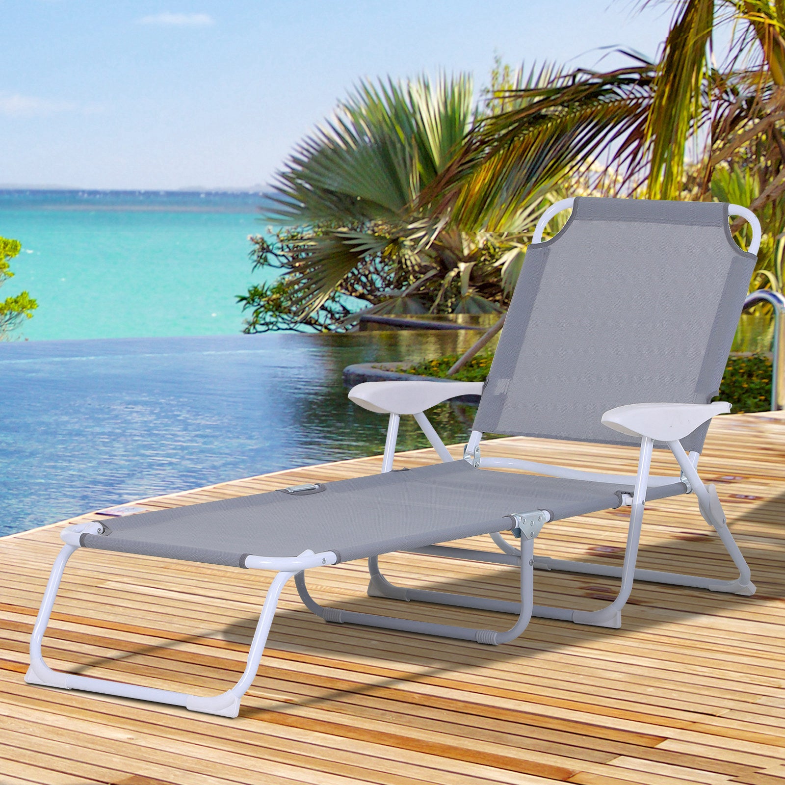 Outsunny Tumbona Reclinable Y Plegable De Jardín Respaldo Ajustable_1