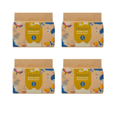 ECOBOOM - Fralda de Bambu Eco Boom. 70% biodegradável, hipoalergénica (tamanho 2/P, 3-8 kg, embalagem de 4 saquetas, total de 144 fraldas)