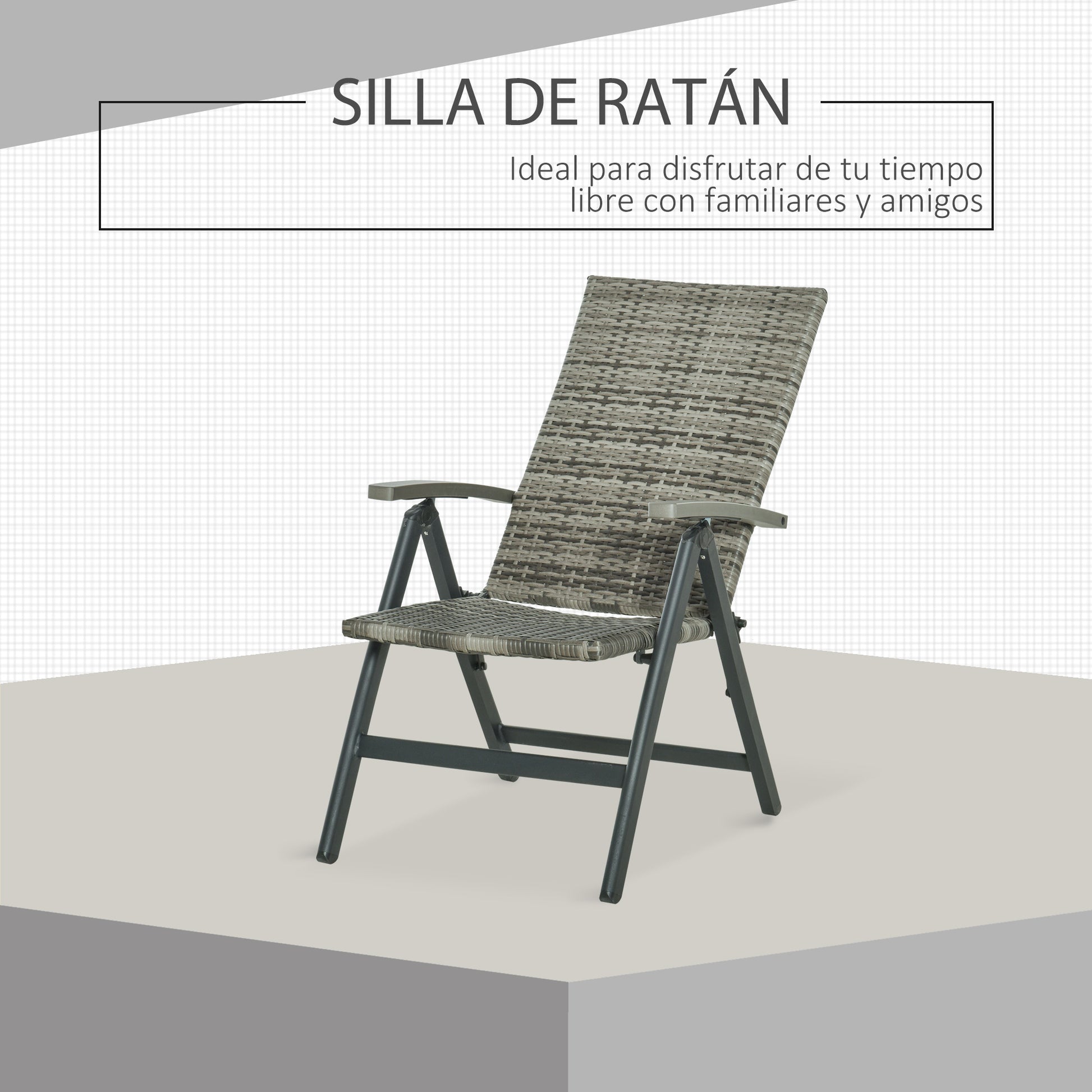 Outsunny Silla Plegable De Ratán Con 5 Posiciones Reclinable Aluminio 59x68x107_5