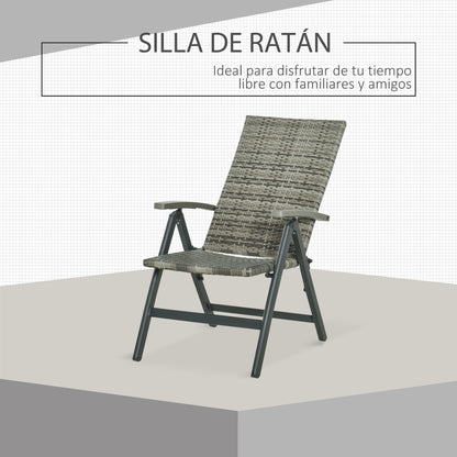 Outsunny Silla Plegable De Ratán Con 5 Posiciones Reclinable Aluminio 59x68x107_5