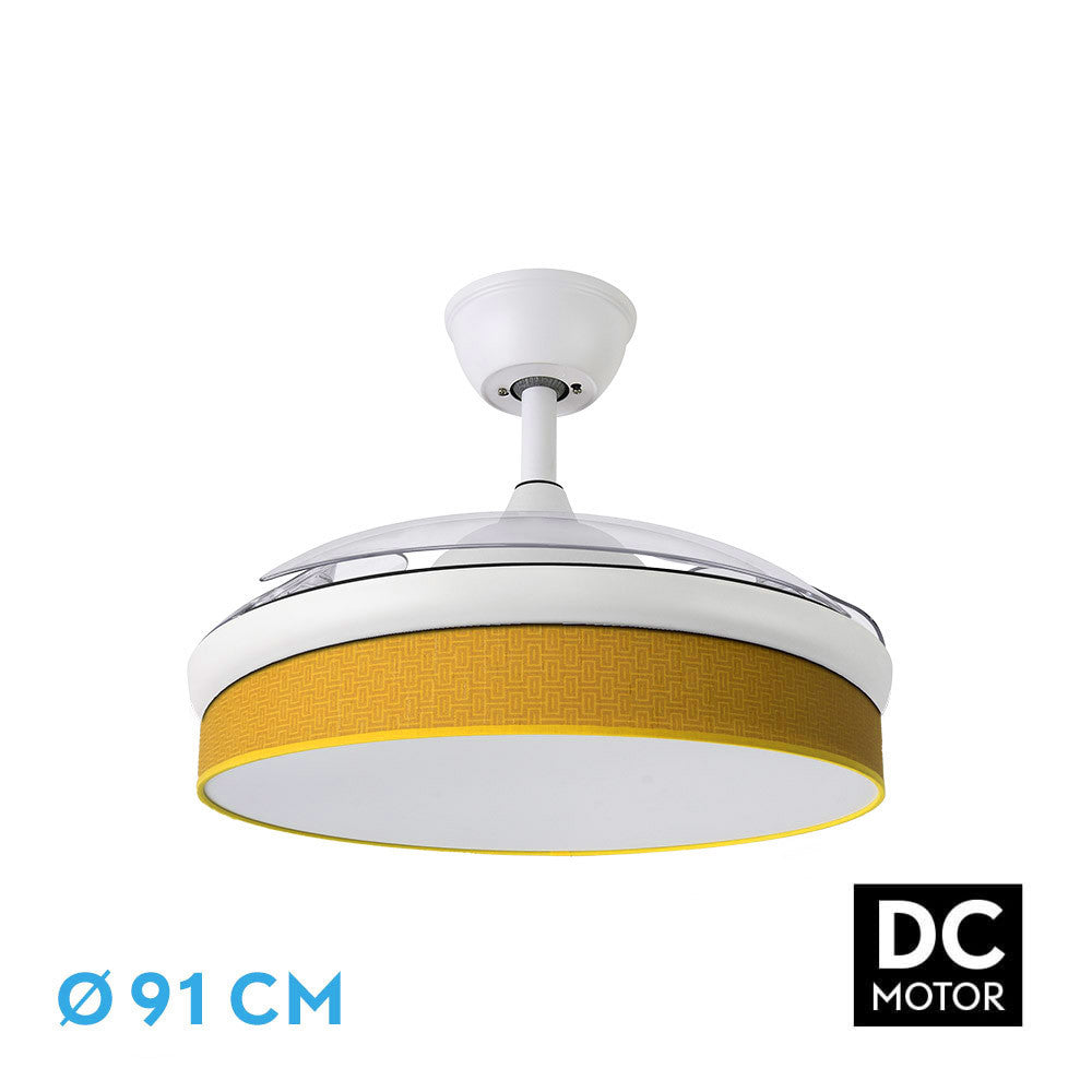 Ventilador Dc Moda 72w Blanco/amarillo 91d 3aspas 7200lm 3000-4000-6000k Remoto+ Memoria+ Temporizador_0