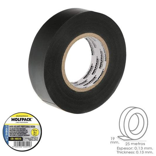 Cinta Aislante Profesional Negra Espesor 0.13 Mm. Ancho 19 Mm. Rollo 25 Metros Cinta Electricista, Cinta Aislante Cables_0