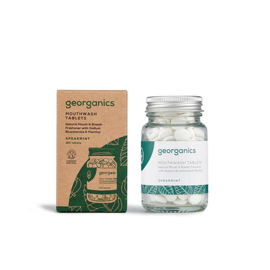 Comprimidos de recarga para elixir bucal de hortelã-pimenta, Georganics 180 comprimidos
