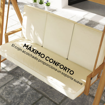 Outsunny Columpio De Jardín Exterior De 3 Plazas Con Toldo Ajustable Beige_5