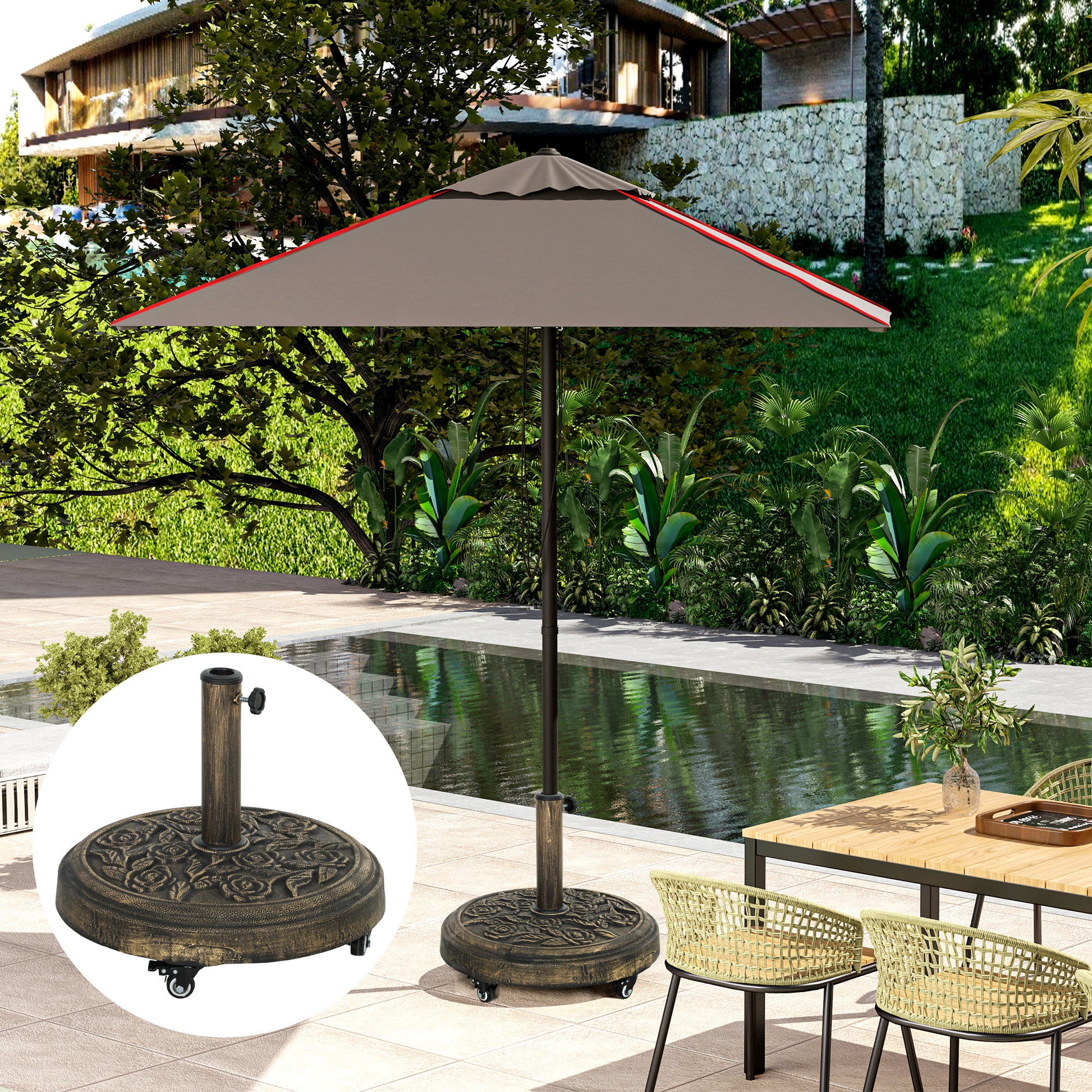 Outsunny Base Para Sombrilla Redonda Con Ruedas Relleno De Cemento Peso 21 Kg_3