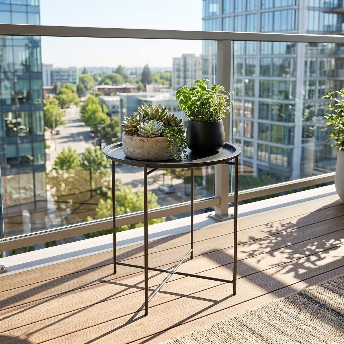 Mesa Auxiliar Exterior Outsunny Acero Negro 46x46x50 Cm_4