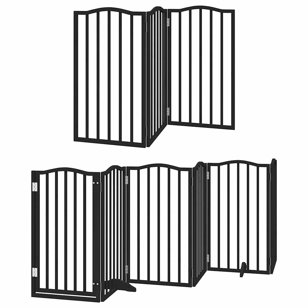 Vidaxl Puerta Para Perros Plegable 9 Paneles Madera Álamo Negra 450 Cm_0