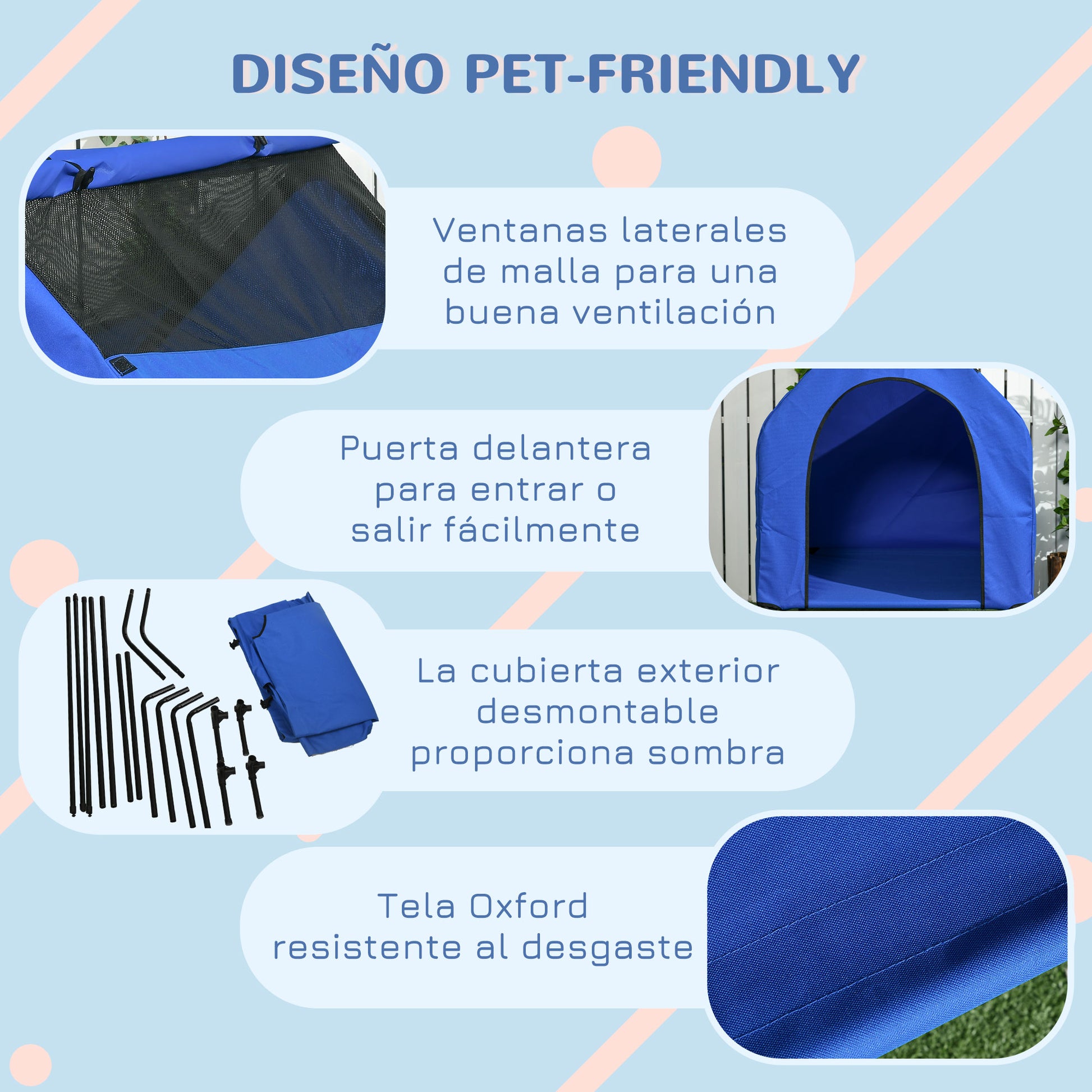 Pawhut Caseta Para Perros 110x76x110 Cm Con Cubierta Desmontable Y Ventanas Azul_5