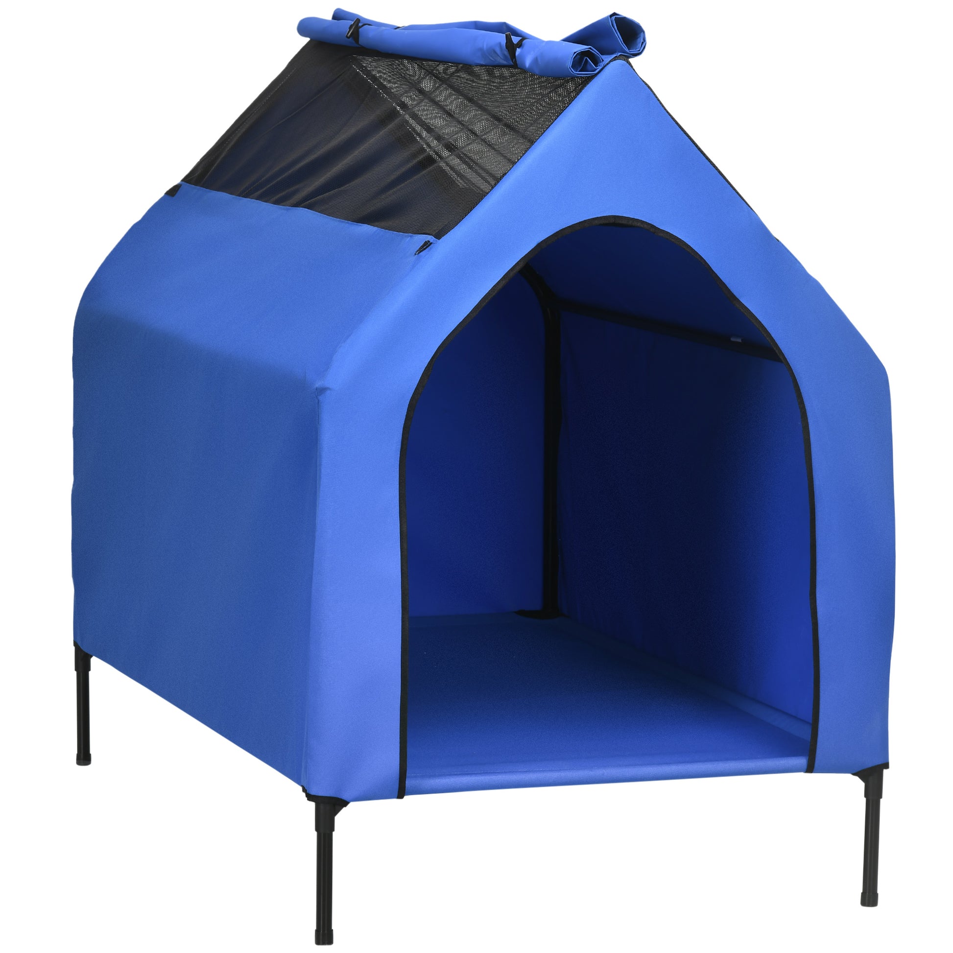 Pawhut Caseta Para Perros 110x76x110 Cm Con Cubierta Desmontable Y Ventanas Azul_0