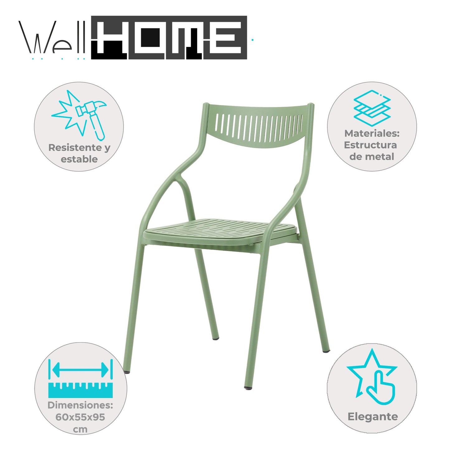 Silla Alba Verde De Aluminio - Moderna Y Duradera 60x55x95cm - Well Home_1
