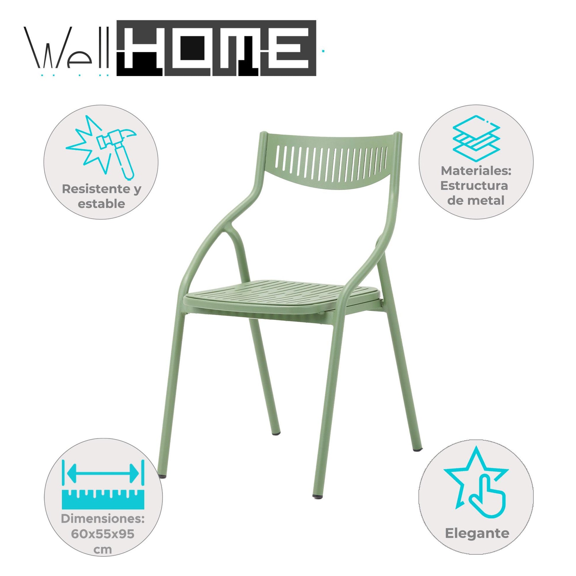 Silla Alba Verde De Aluminio - Moderna Y Duradera 60x55x95cm - Well Home_1