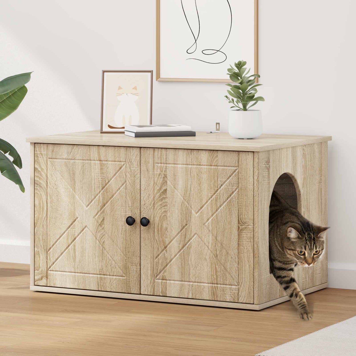 Casa Para Gatos Sonoma 85 X 55 X 50,5 Cm Madera De Ingeniería_1