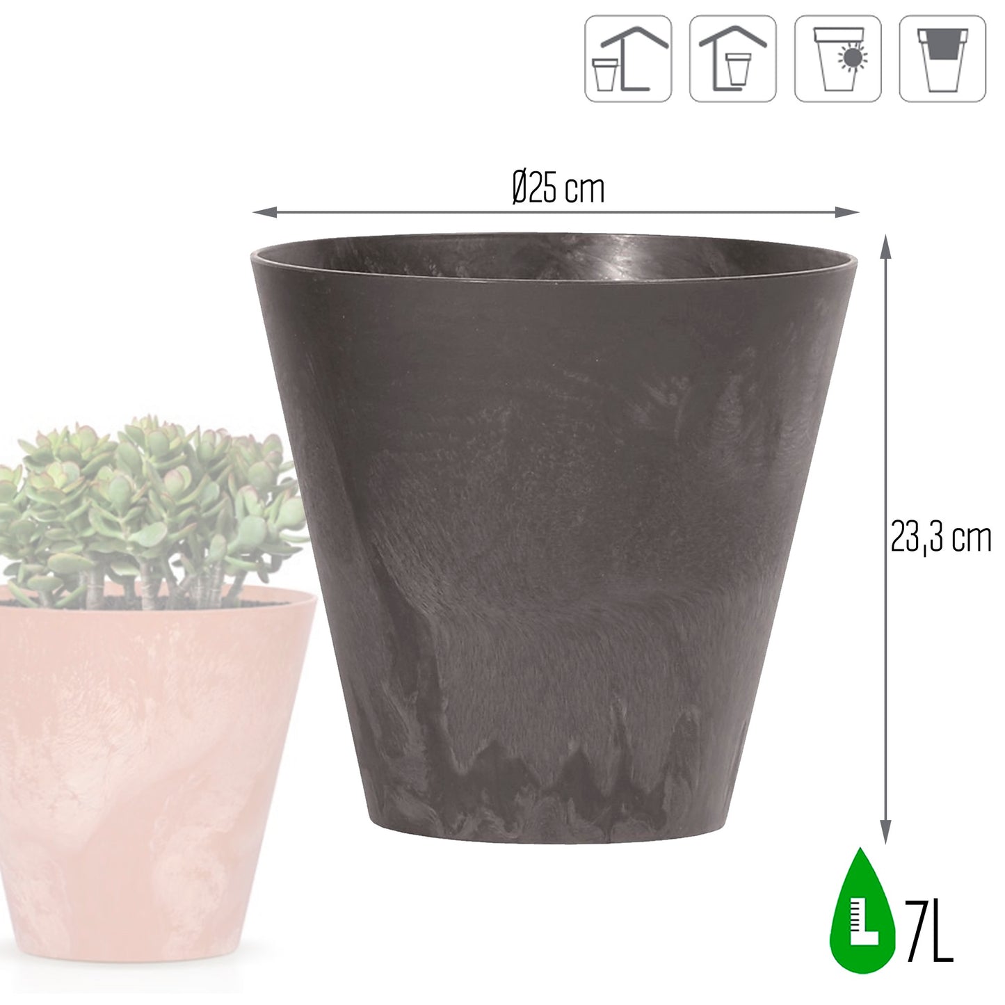 Maceta Tubus Beton Effect 7l., Dimensiones (mm) 250x250x233, Color Antracita_2