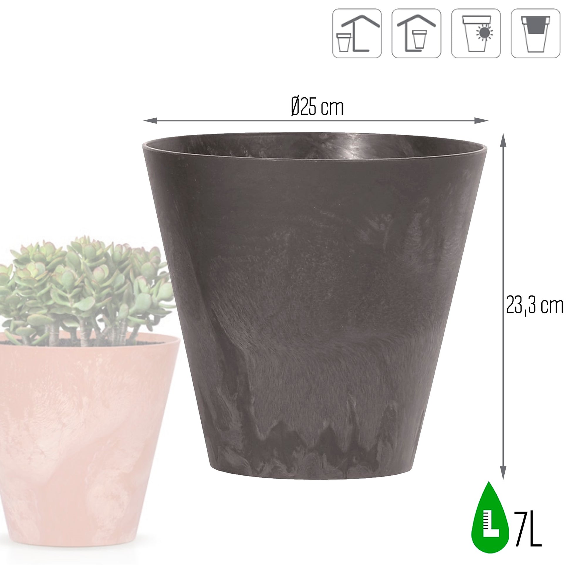 Maceta Tubus Beton Effect 7l., Dimensiones (mm) 250x250x233, Color Antracita_2