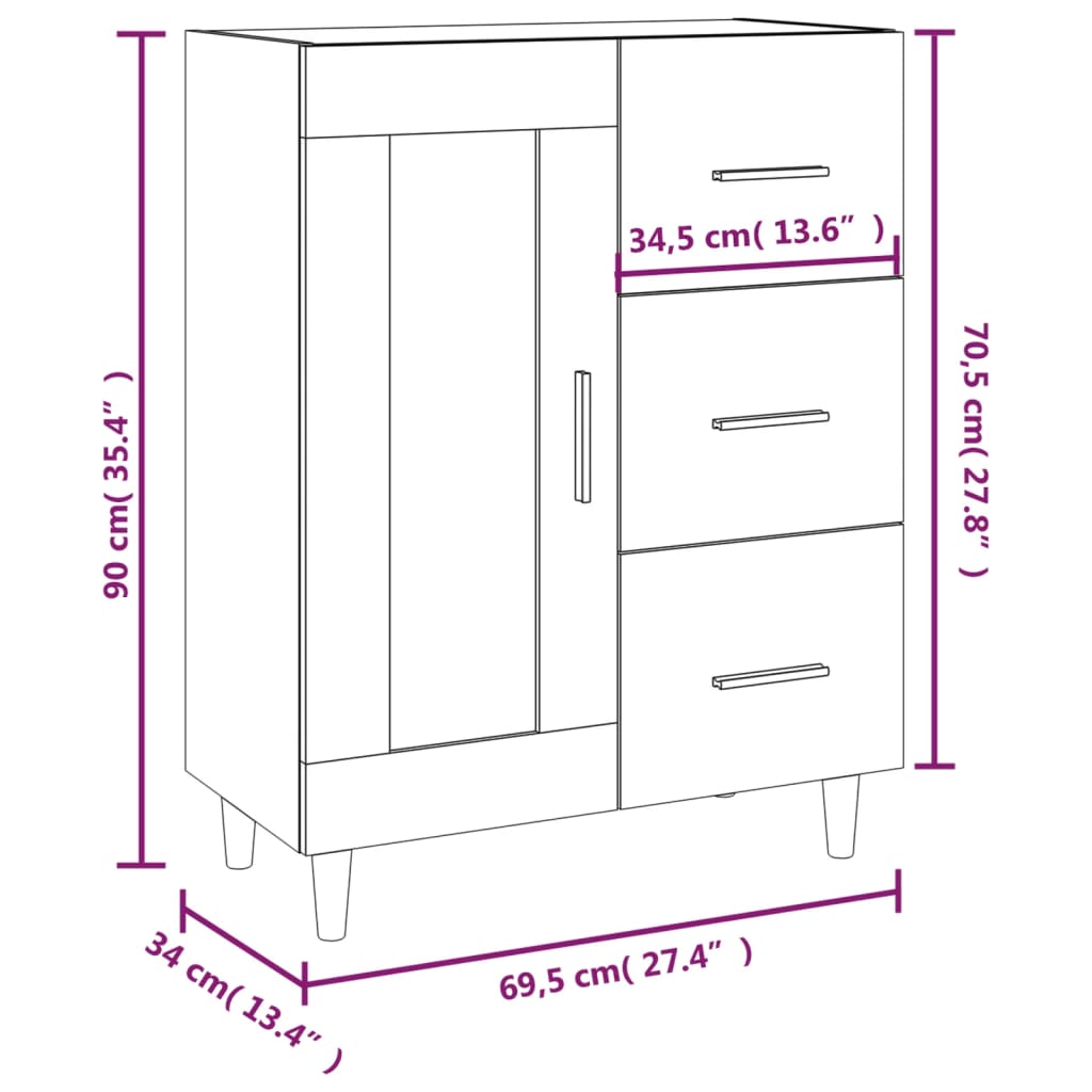 Aparador De Madera Contrachapada Blanco Brillante 69,5x34x90 Cm / Vetonek_5