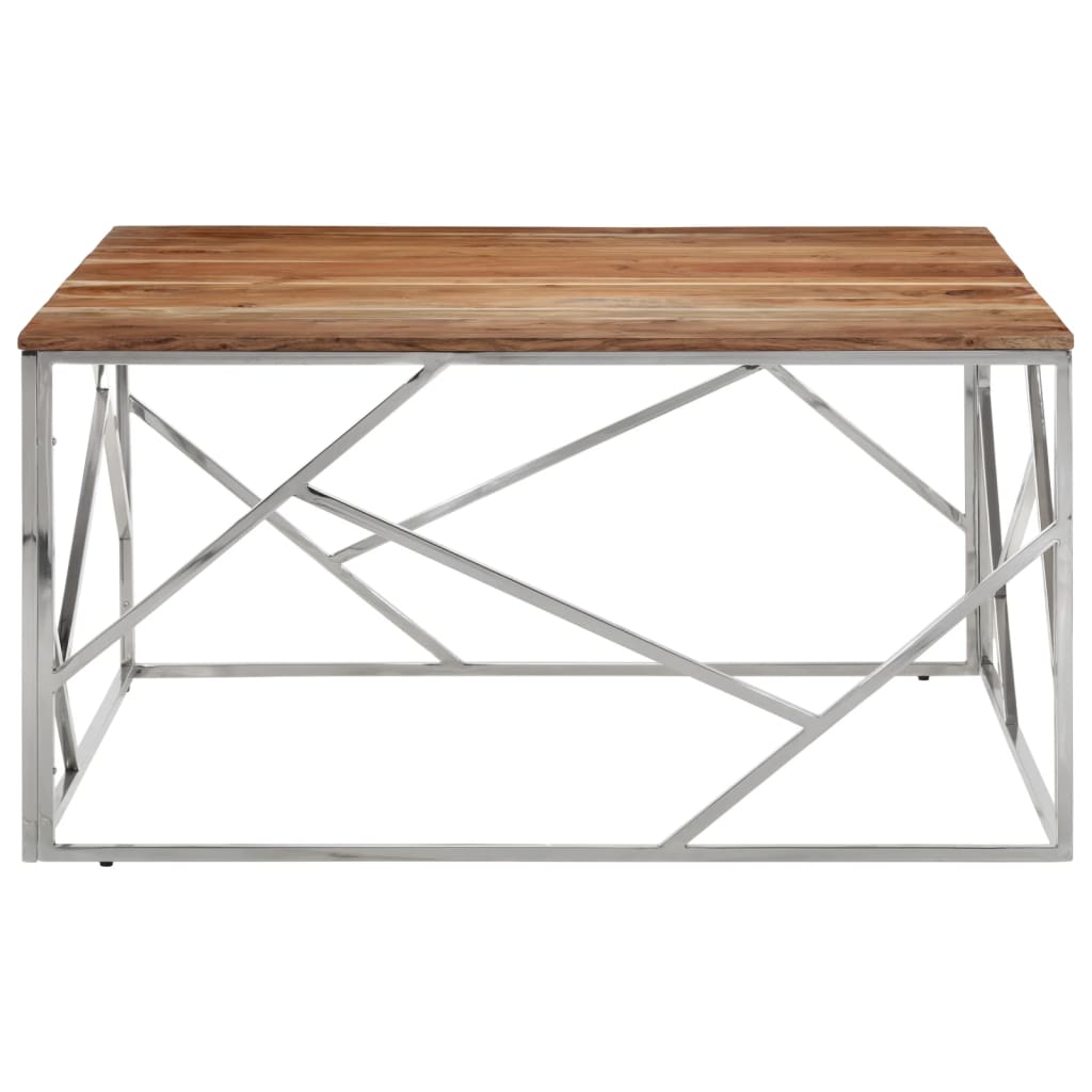 Mesa De Centro Acero Inoxidable Y Madera Maciza Acacia Plateado_0