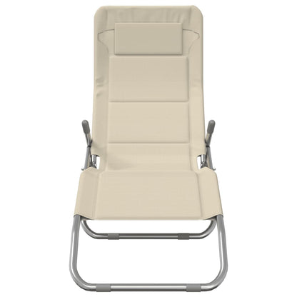 Tumbona Plegable 2 Uds Textilene Acero Con Recubrimiento Crema_3