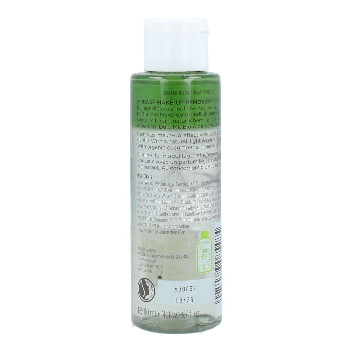 Óleo desmaquilhante bifásico para olhos e lábios Sante 110 ml