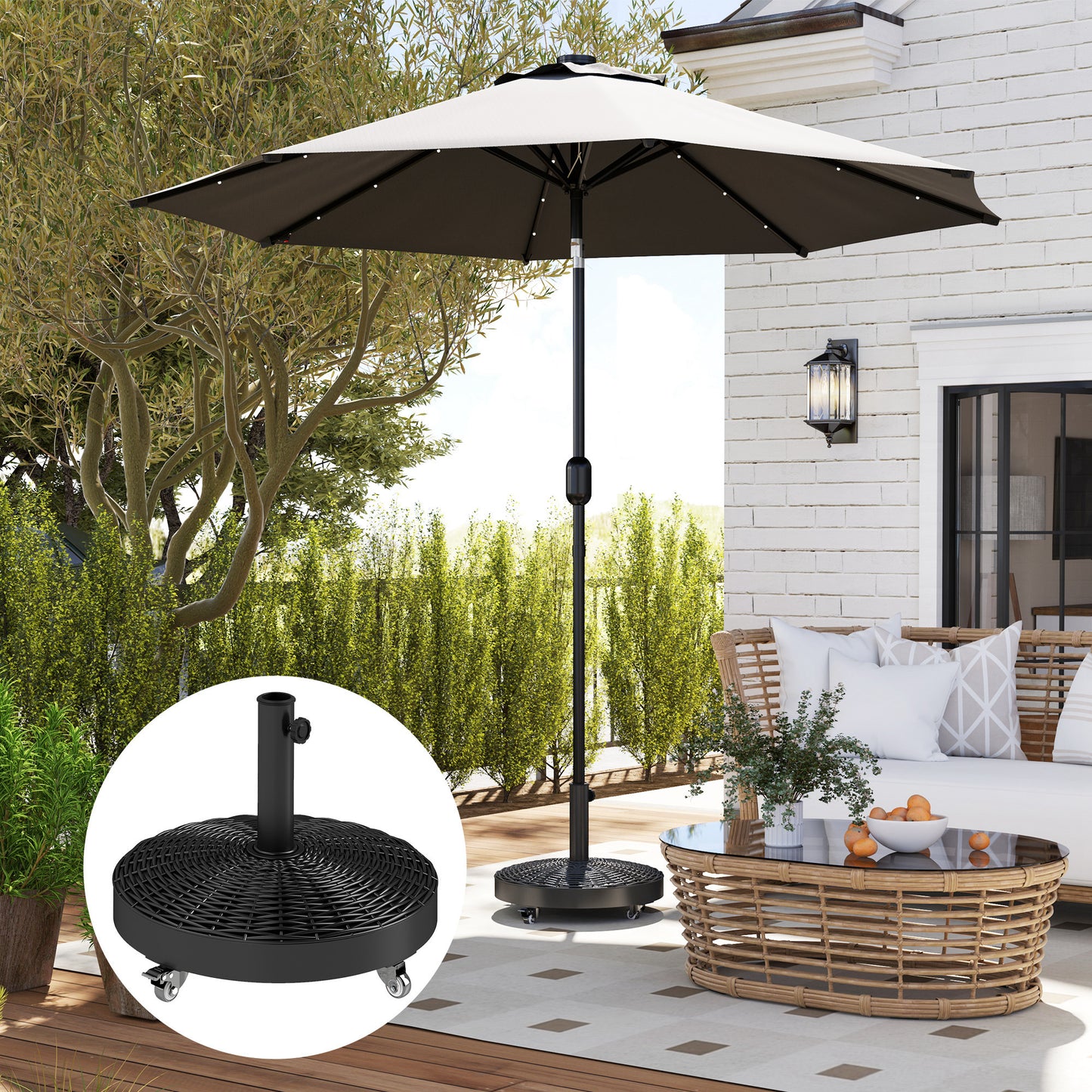 Outsunny Base Para Sombrilla Redonda Con Ruedas Relleno De Cemento Negro_3