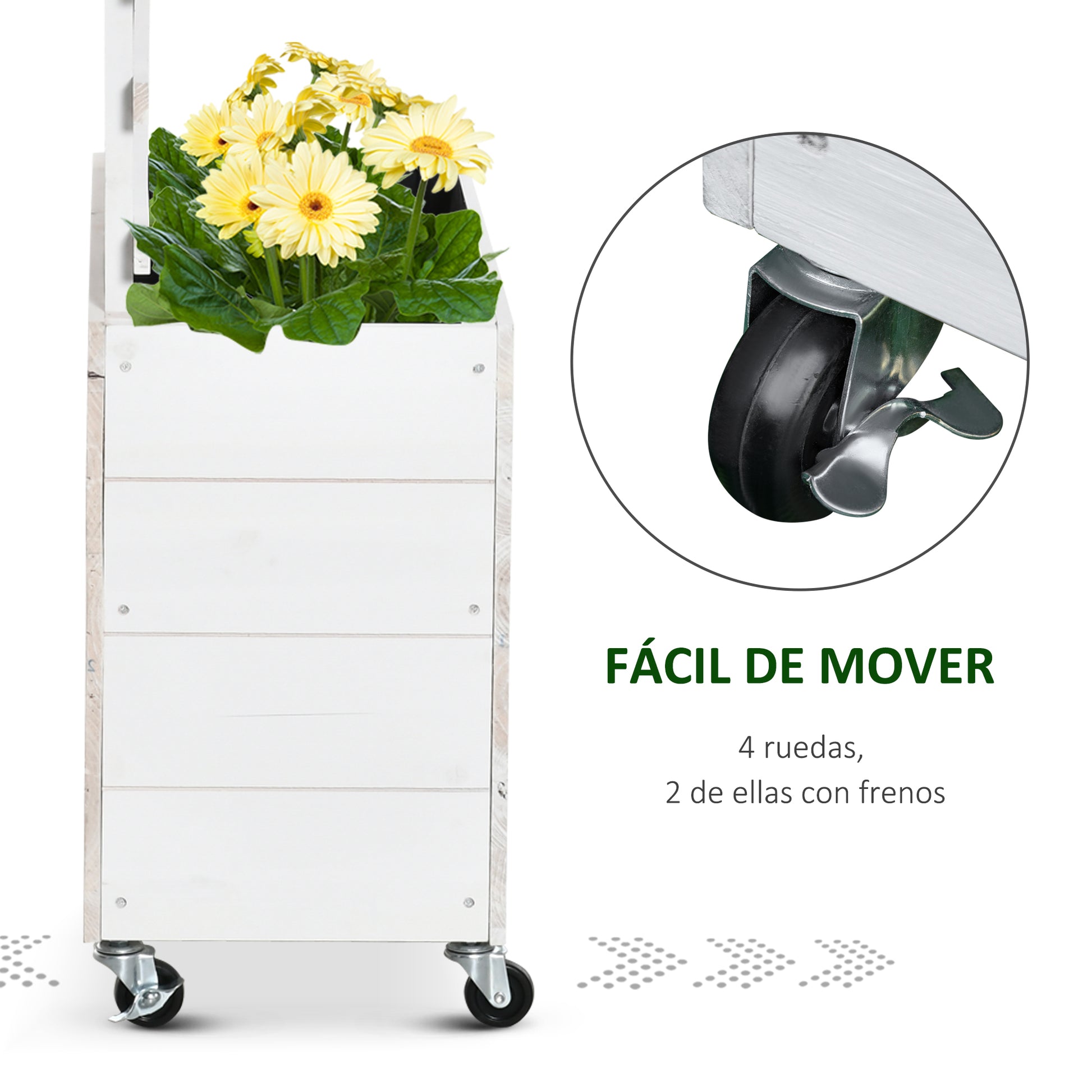 Outsunny Jardinera Con Enrejado Madera Con Ruedas Soporte Para Trepadora Blanco_5