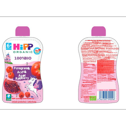 Saquetas Maçã, Framboesa e Romã Bio +6 meses HIPP 100 gr