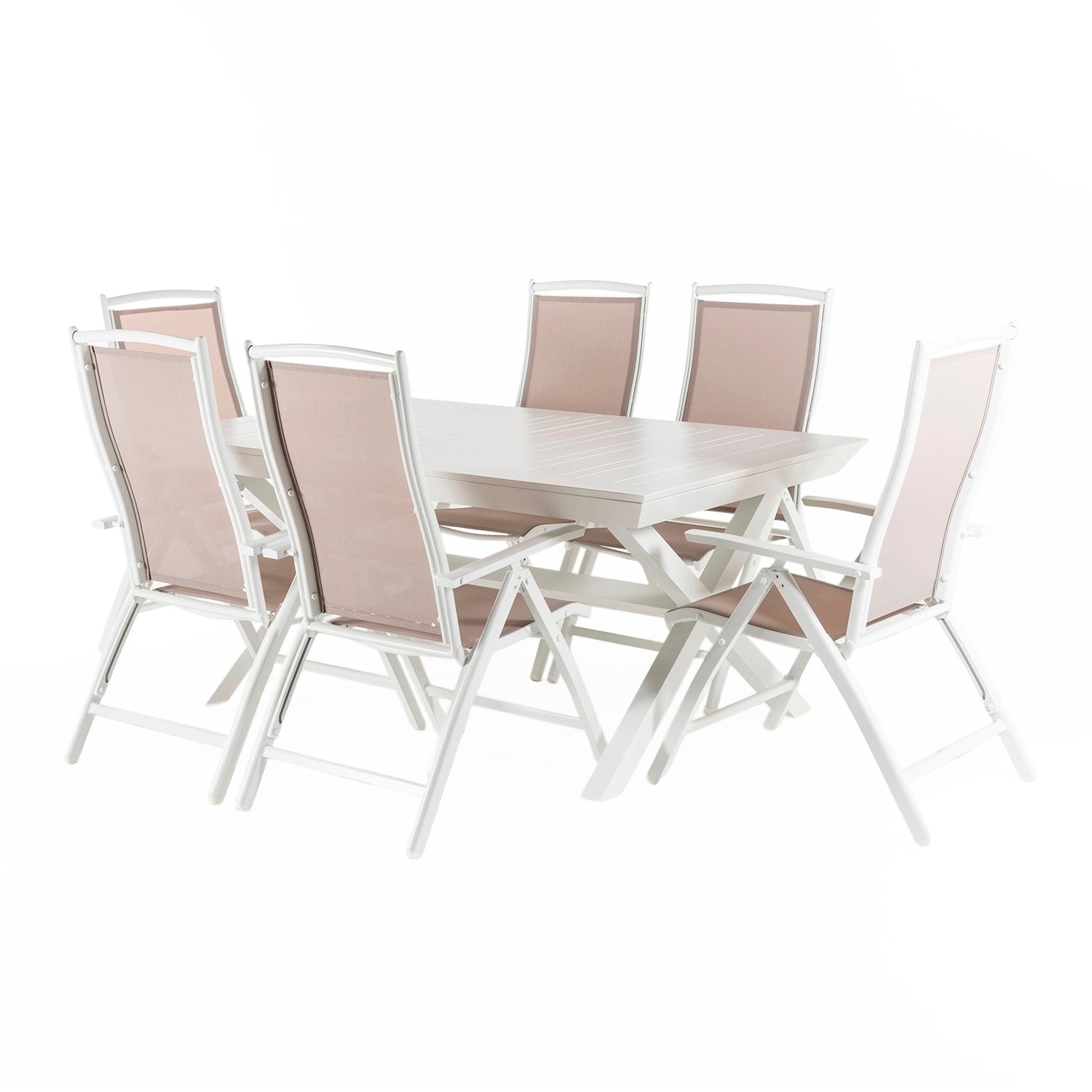Conjunto Para Jardín De Mesa Extensible 170-240 Y 6 Sillones Reclinables Y Plegables Color Blanco_0