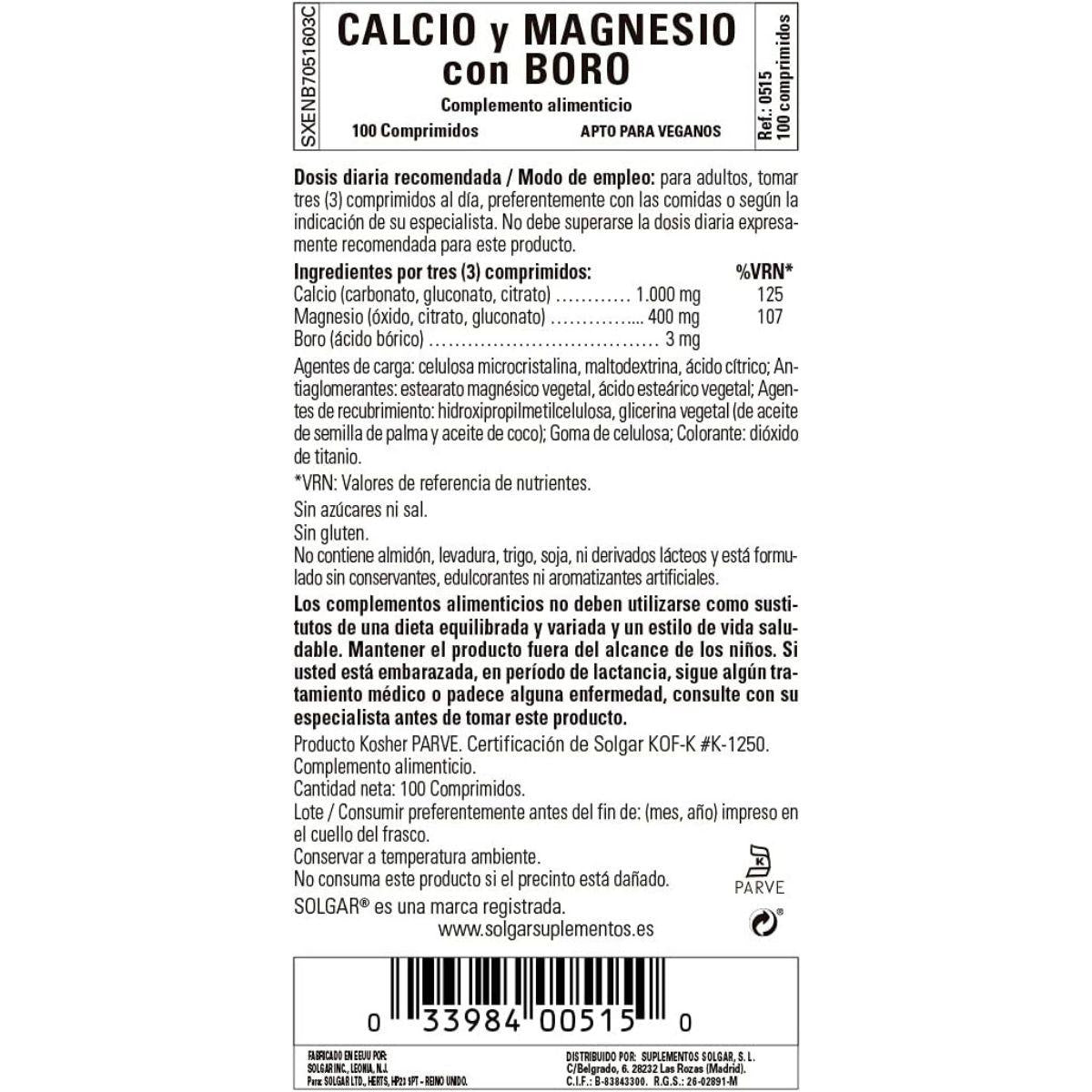 Cálcio e Magnésio com Boro Solgar