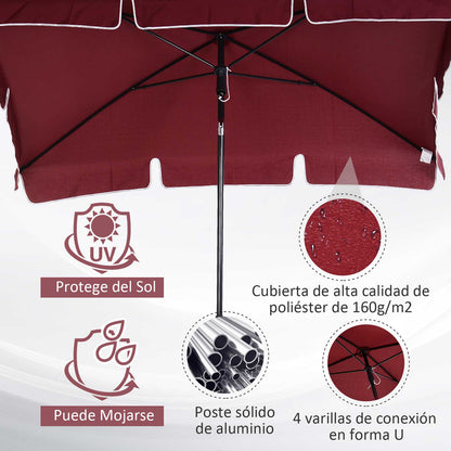 Outsunny Sombrilla De Jardín De Aluminio 2x1,3x2,5 M Rojo Vino_5