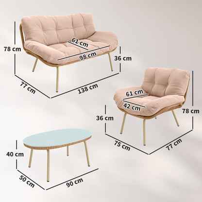 Outsunny Conjunto De Muebles De Jardín De Rattán De 4 Piezas Beige_2