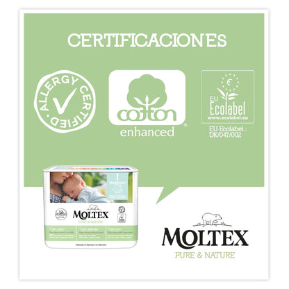 Fraldas T1 (2-5kg) Moltex Pure &amp; Nature, 22 Unidades