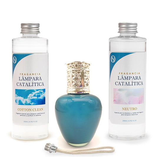 Pack Ahorro Lámpara Catalítica Aqua Marina + Fragancia Cotton Clean 500ml + Limpiador Neutro 200ml + Mecha De Repuesto_0