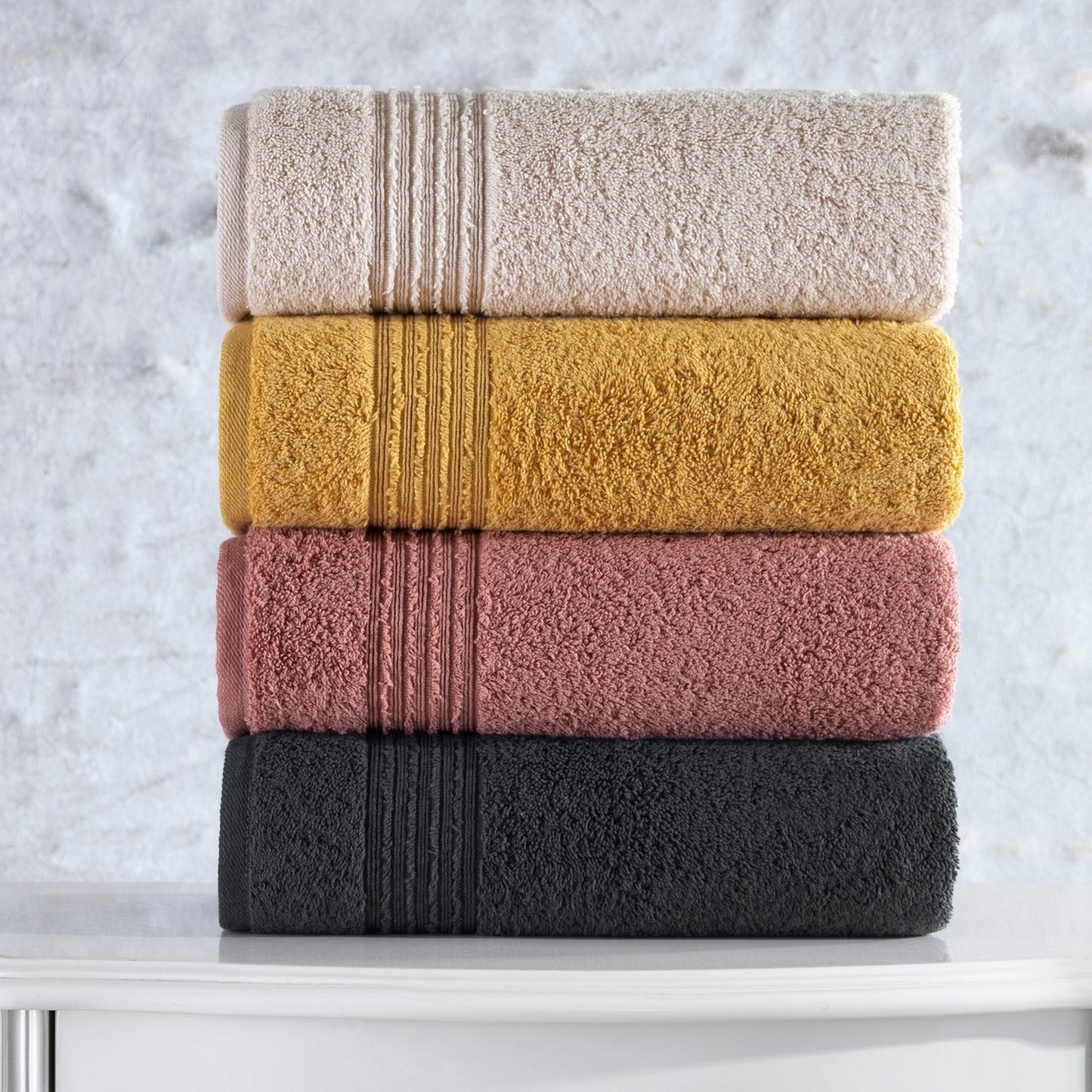 Juego De Toallas De Mano (4 Piezas) Beige, Rosa Polvorienta, Mostaza Y Antracita_0