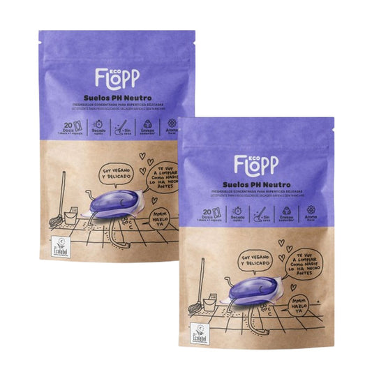 Embalagem de 2 x Limpador de pavimentos ECO pH neutro Doypack Flopp 20 cápsulas