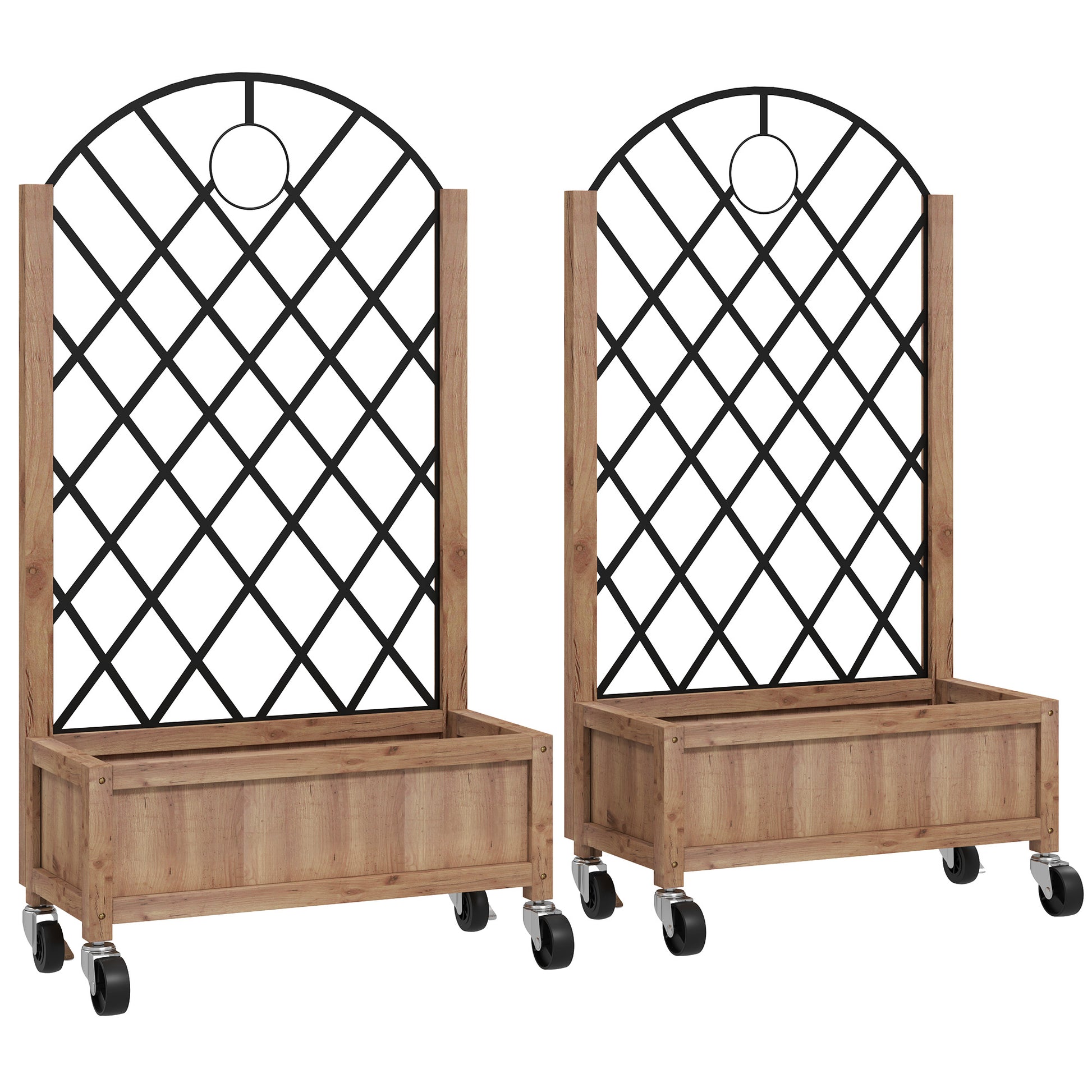 Outsunny Juego De 2 Jardineras Con Enrejado Metálico 52x25x97 Cm Natural_0
