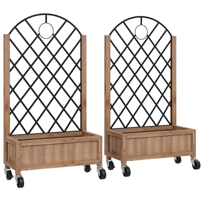 Outsunny Juego De 2 Jardineras Con Enrejado Metálico 52x25x97 Cm Natural_0