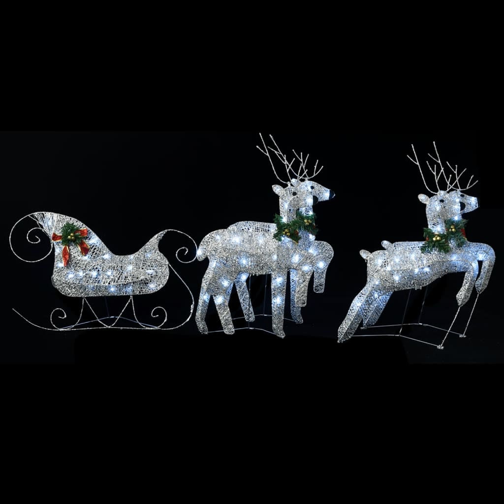 Vidaxl Renos Y Trineo De Navidad De Exterior Con 100 Led Plateado_3