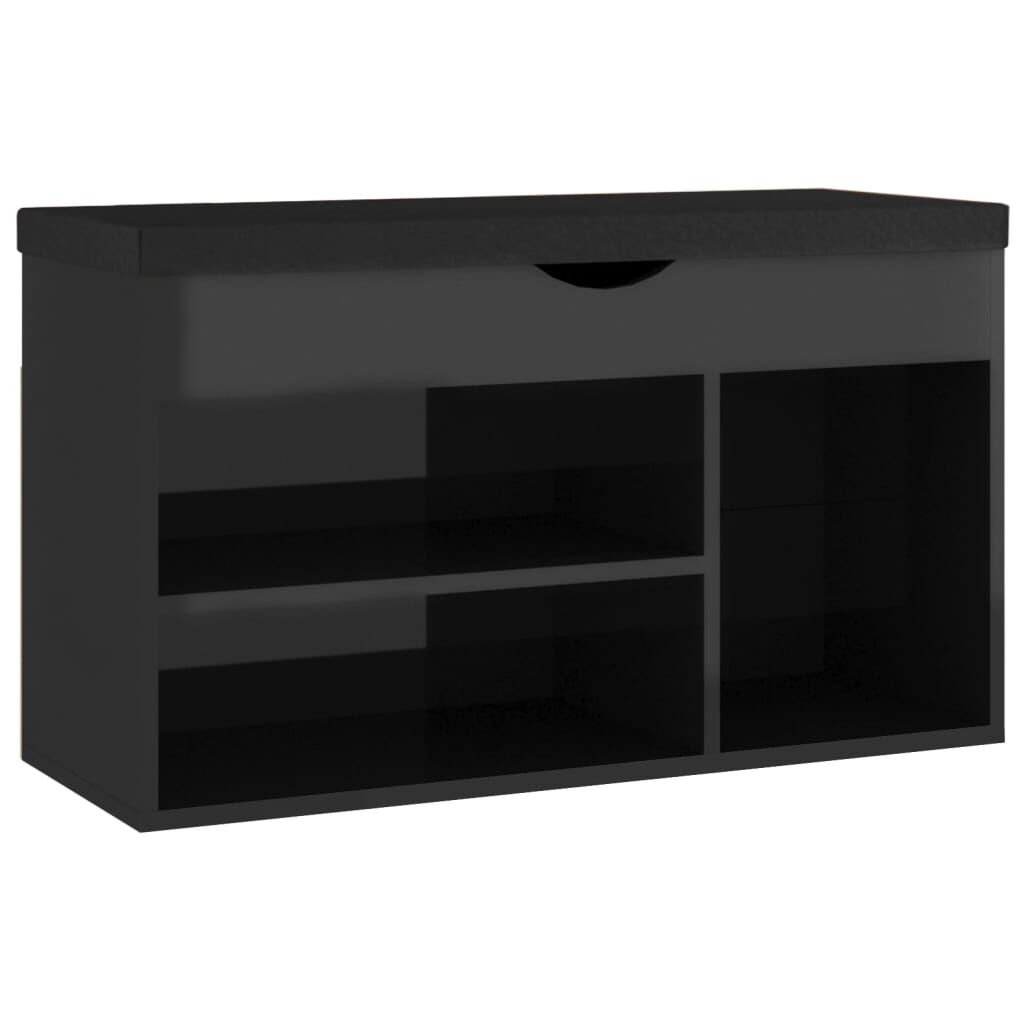 Vidaxl Vi Banco Zapatero Con Cojín Madera De Ingeniería Negro Brillo_0