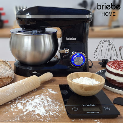Briebe Batidora Amasadora Repostería Profesional 5l+ Báscula Cocina 6 Velocidades + Pulso Pantalla Led, Km1164b, Negro_1