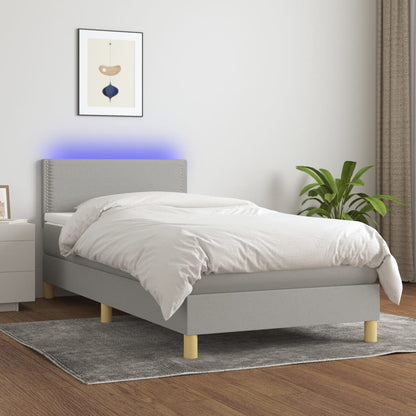 Cama Box Spring Con Colchón Tela Y Led Gris Claro 80x200 Cm / Vetonek_2