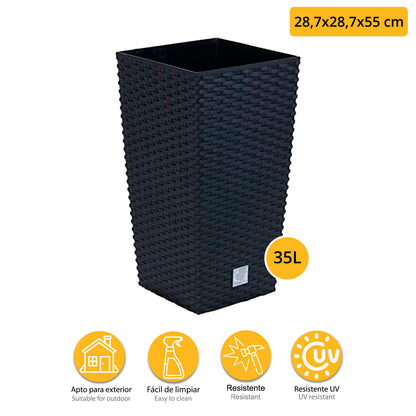 Set De Maceta Rato De 35 Litros Con Inserto 28,7 X 28,7 X 55 Cm En Color Antracita + Bola De Boj Diámetro 36 Cm_1