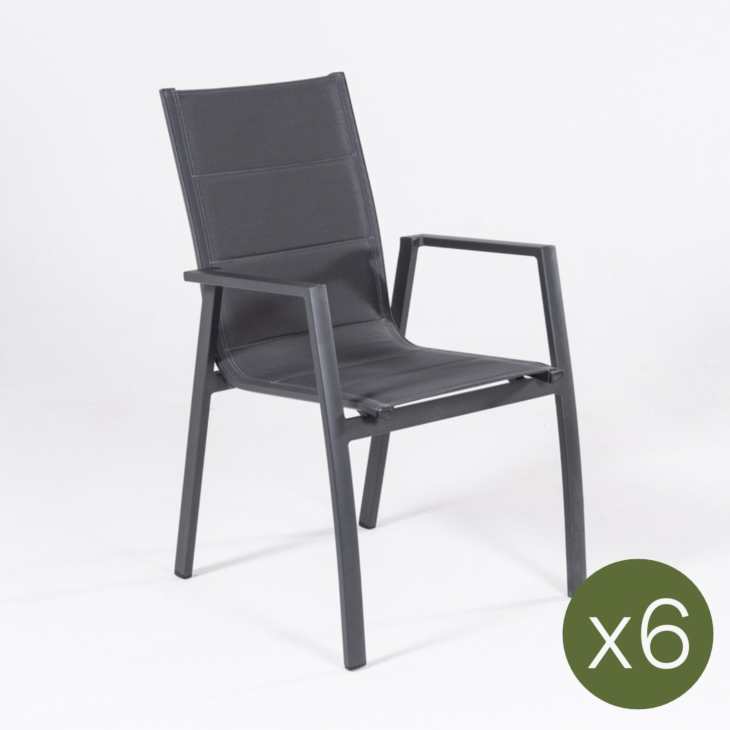 Pack 6 Sillones Para Jardín, Acolchados Y Apilables, Aluminio Y Textilene, Color Antracita, 57x69x94 Cm_2