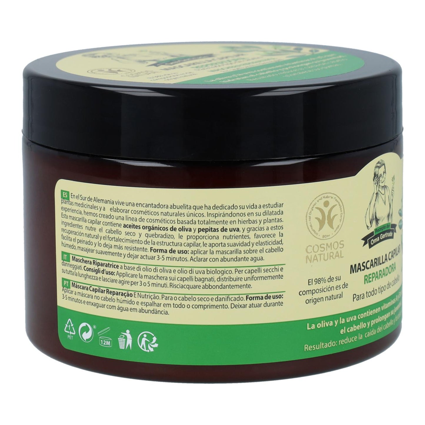 Embalagem de 2 máscaras capilares para reparação e nutrição de cabelos secos e danificados, Oma Gertrude, 300 ml