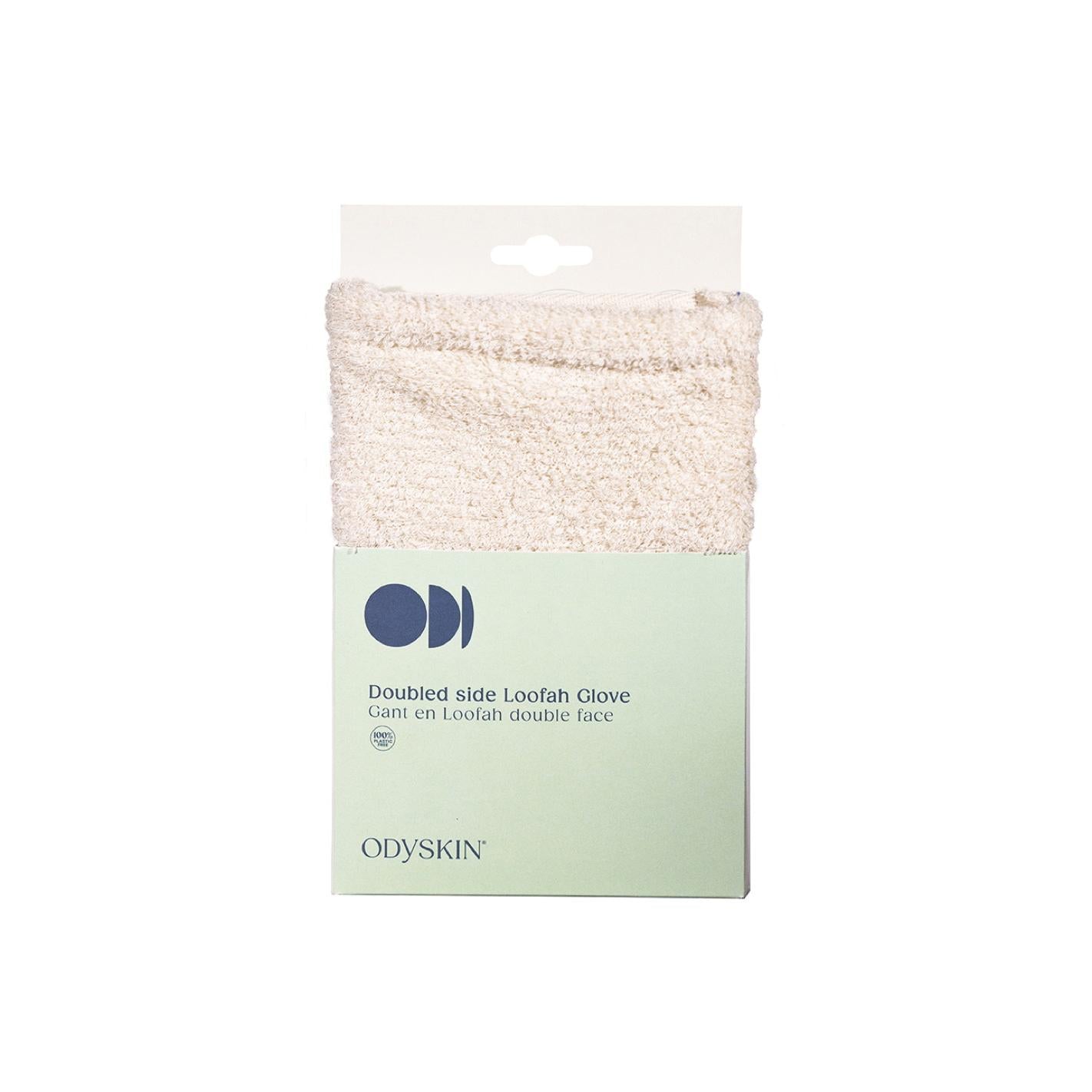 Luva esfoliante combinada de bucha vegetal e algodão Odyskin