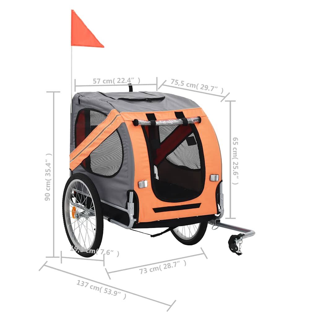 Vidaxl Remolque De Bicicleta Para Mascotas Naranja Y Gris_2