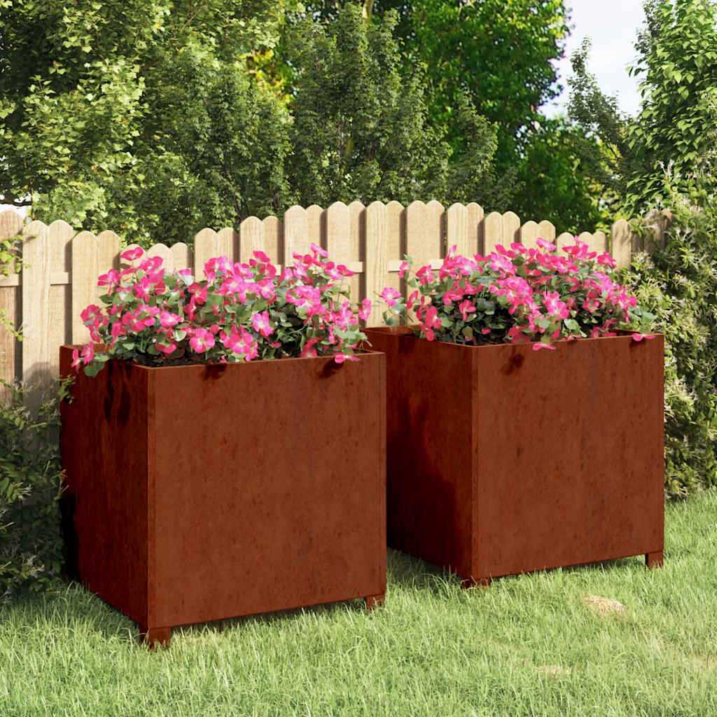 Jardineras Con Patas 2 Udss Acero Corten Oxidado 50x50x50 Cm_1
