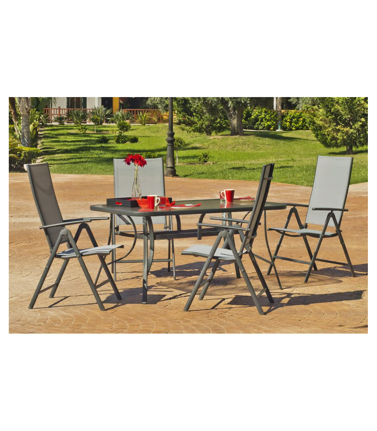 Pack 4 Sillónes-tumbonas Apilables Terraza Jardín Sulam-5 Acero /textilen Gris Antracita_4
